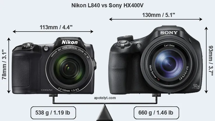 Size Nikon L840 vs Sony HX400V