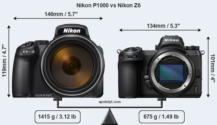 Size Nikon P1000 vs Nikon Z6