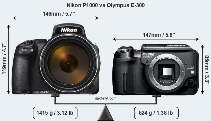 Size Nikon P1000 vs Olympus E-300