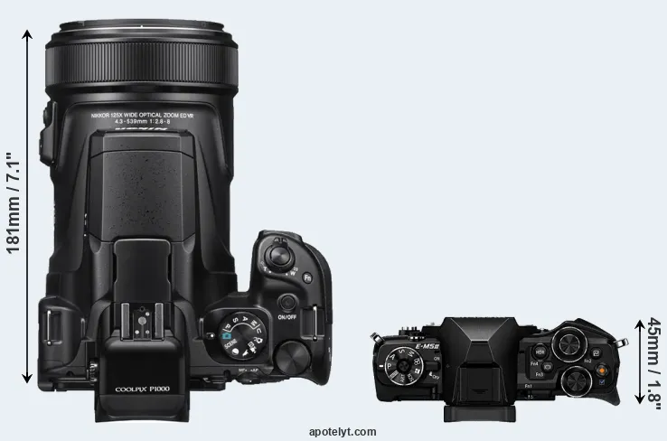 Compare P1000 versus E-M5 II top