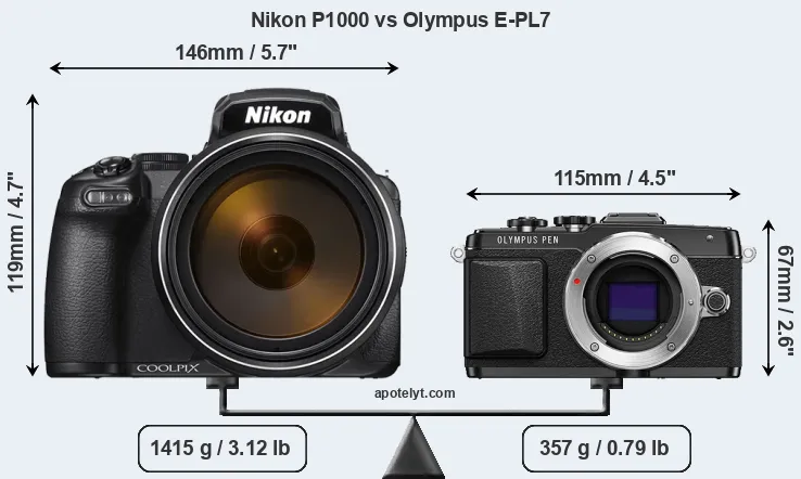 Size Nikon P1000 vs Olympus E-PL7