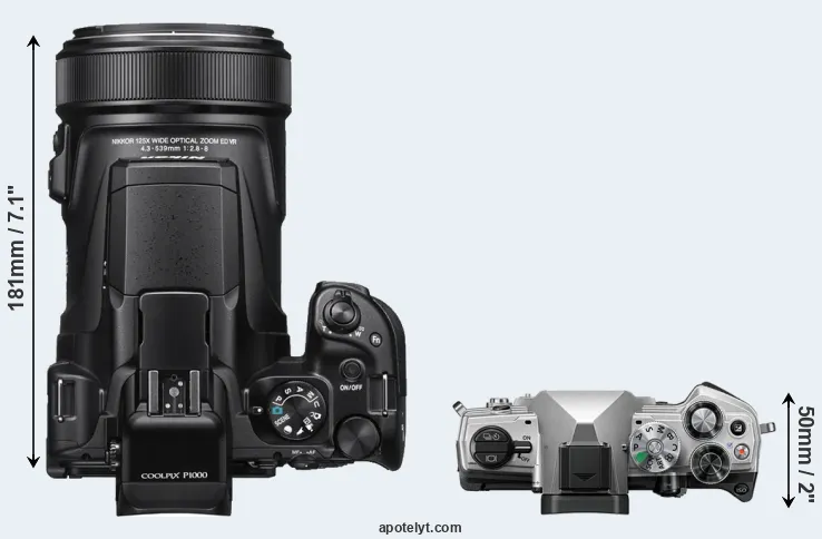 Compare P1000 versus OM-5 top