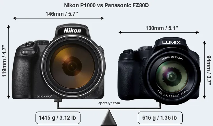 Size Nikon P1000 vs Panasonic FZ80D
