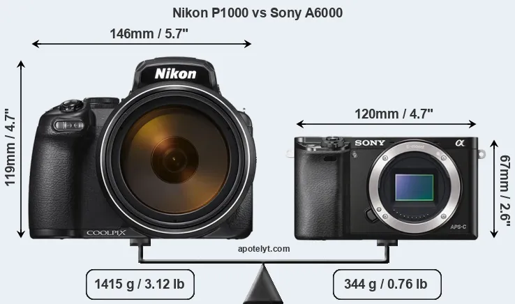 Size Nikon P1000 vs Sony A6000