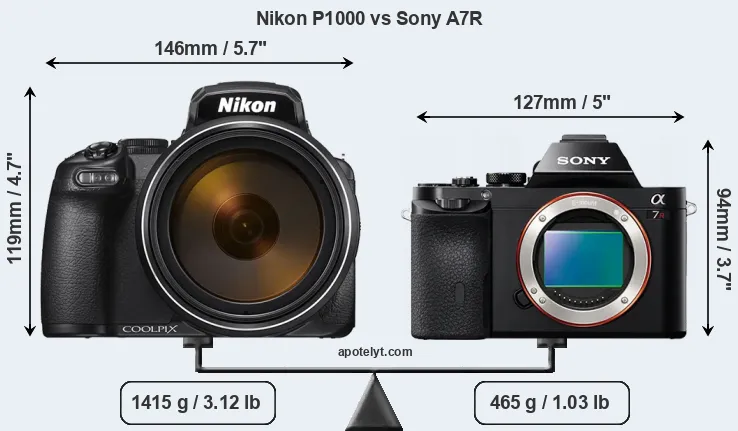 Size Nikon P1000 vs Sony A7R