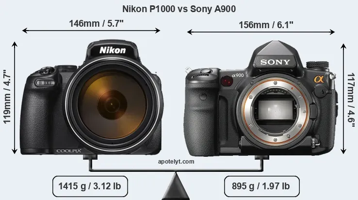 Size Nikon P1000 vs Sony A900