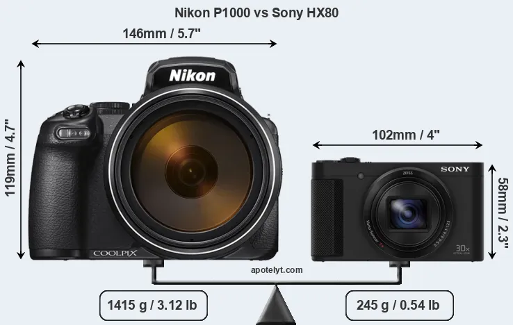 Size Nikon P1000 vs Sony HX80