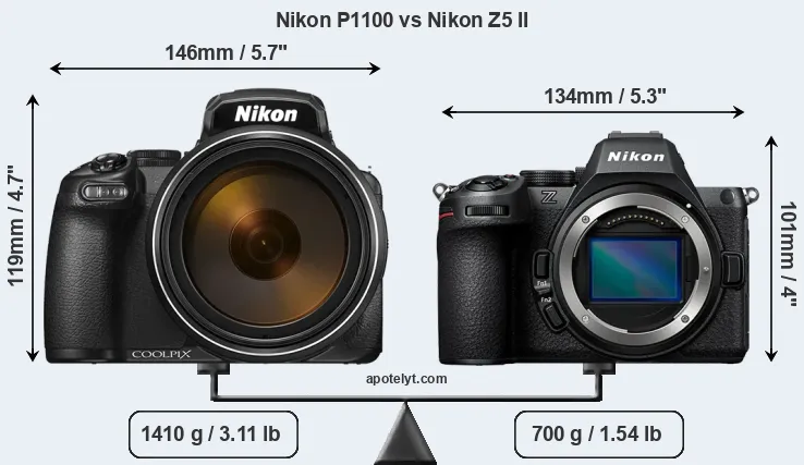 Size Nikon P1100 vs Nikon Z5 II