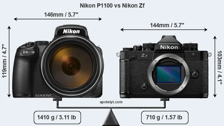 Size Nikon P1100 vs Nikon Zf
