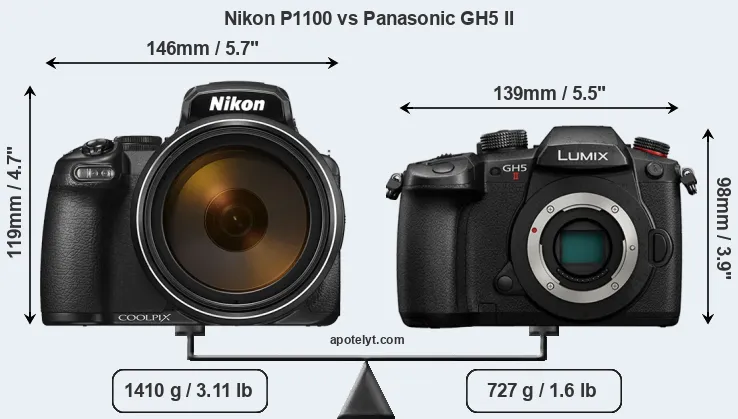 Size Nikon P1100 vs Panasonic GH5 II
