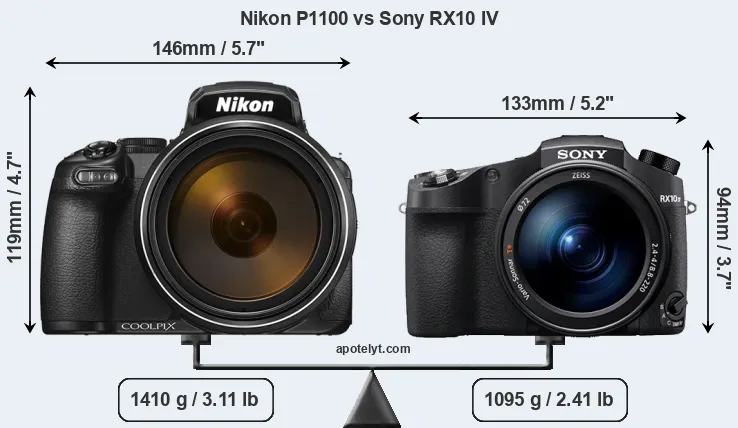 Size Nikon P1100 vs Sony RX10 IV