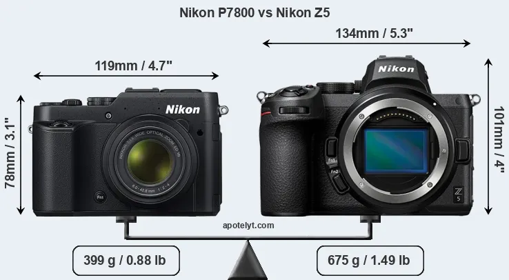 Size Nikon P7800 vs Nikon Z5