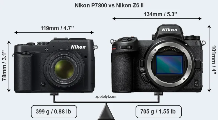Size Nikon P7800 vs Nikon Z6 II