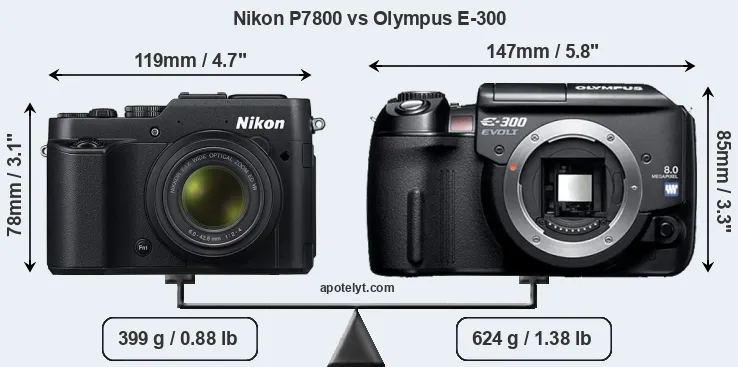 Size Nikon P7800 vs Olympus E-300