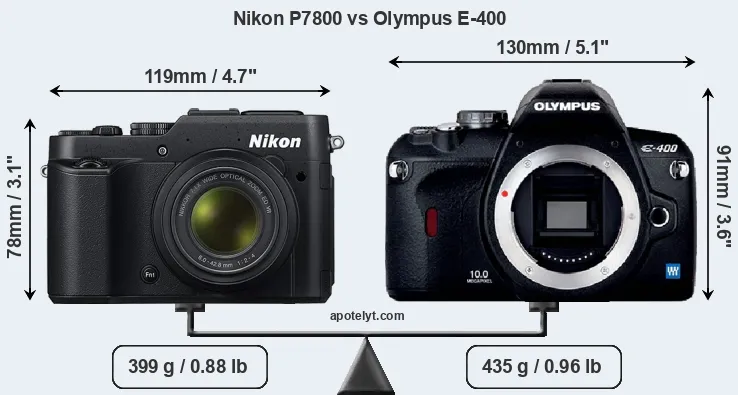 Size Nikon P7800 vs Olympus E-400