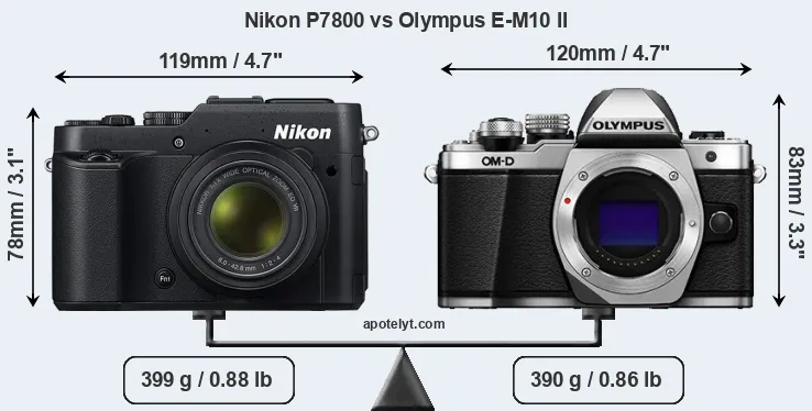 Size Nikon P7800 vs Olympus E-M10 II