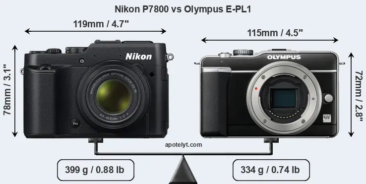 Size Nikon P7800 vs Olympus E-PL1