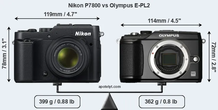 Size Nikon P7800 vs Olympus E-PL2