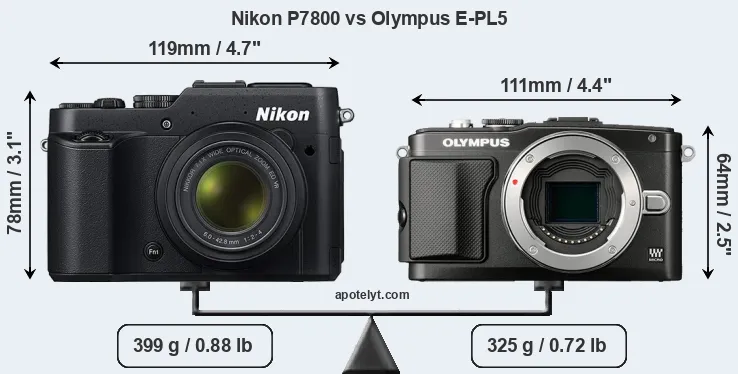 Size Nikon P7800 vs Olympus E-PL5