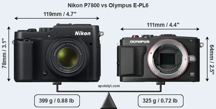 Size Nikon P7800 vs Olympus E-PL6