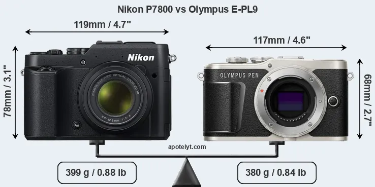 Size Nikon P7800 vs Olympus E-PL9