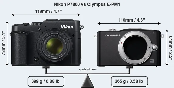 Size Nikon P7800 vs Olympus E-PM1