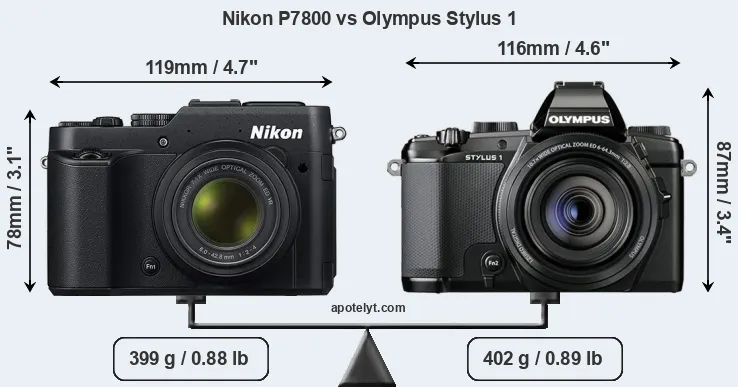 Size Nikon P7800 vs Olympus Stylus 1