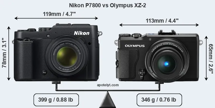 Size Nikon P7800 vs Olympus XZ-2