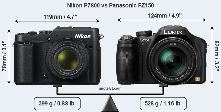 Size Nikon P7800 vs Panasonic FZ150