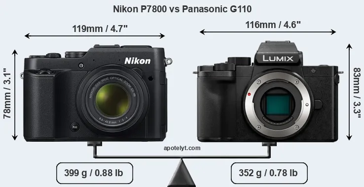 Size Nikon P7800 vs Panasonic G110