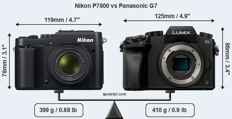 Size Nikon P7800 vs Panasonic G7
