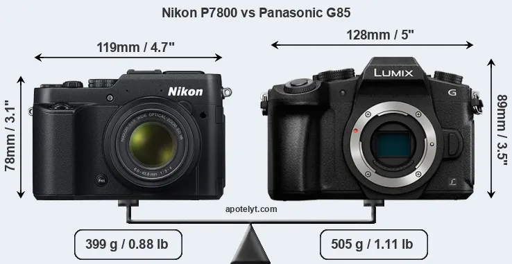 Size Nikon P7800 vs Panasonic G85