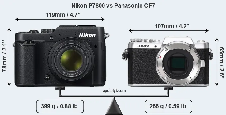 Size Nikon P7800 vs Panasonic GF7