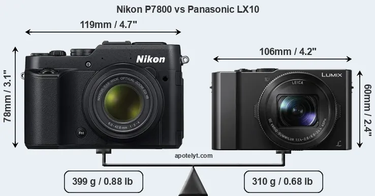 Size Nikon P7800 vs Panasonic LX10