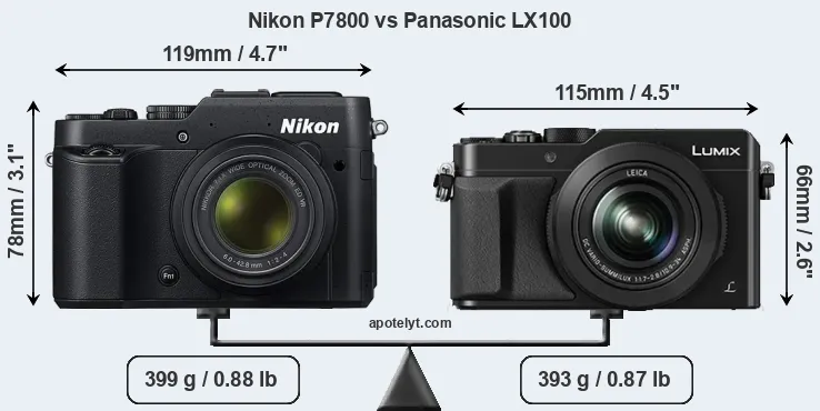 Size Nikon P7800 vs Panasonic LX100