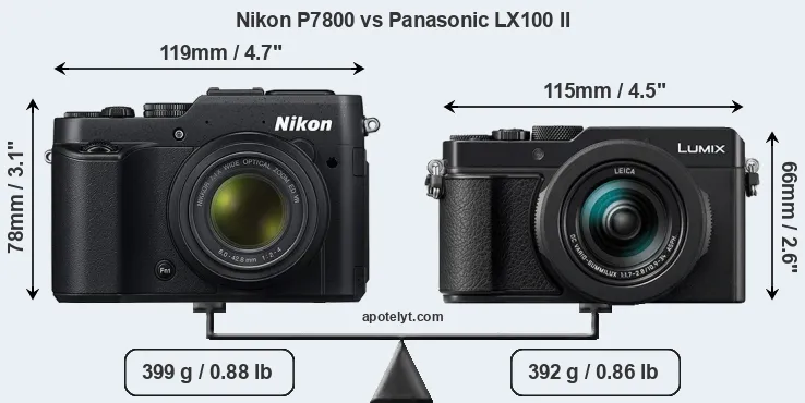 Size Nikon P7800 vs Panasonic LX100 II