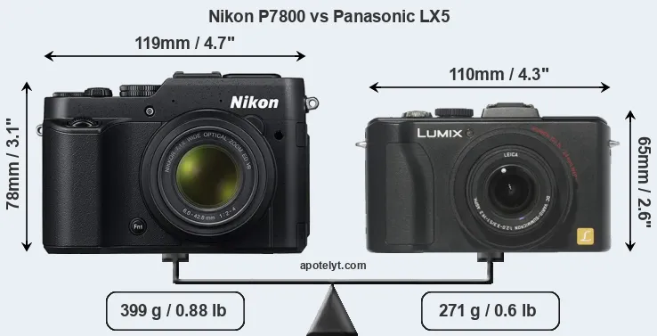 Size Nikon P7800 vs Panasonic LX5