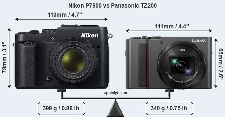 Size Nikon P7800 vs Panasonic TZ200