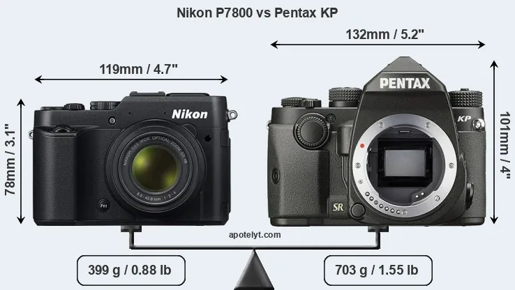 Size Nikon P7800 vs Pentax KP