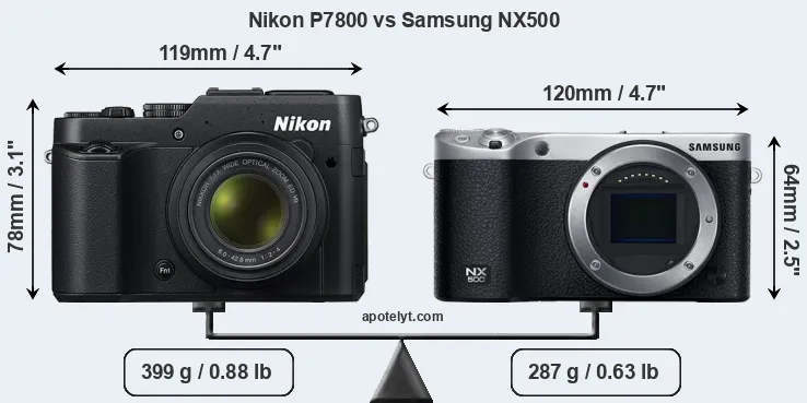 Size Nikon P7800 vs Samsung NX500