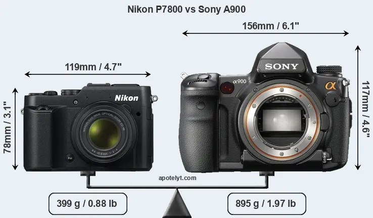 Size Nikon P7800 vs Sony A900