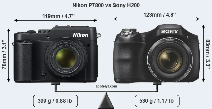 Size Nikon P7800 vs Sony H200