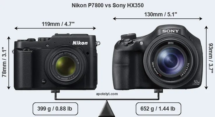 Size Nikon P7800 vs Sony HX350