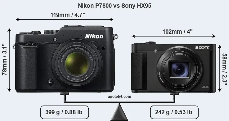 Size Nikon P7800 vs Sony HX95