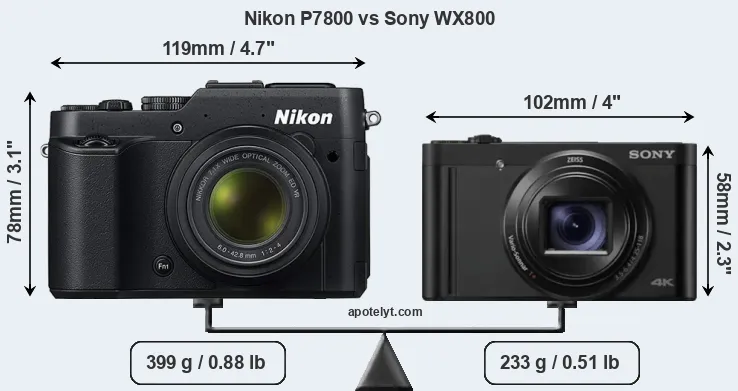 Size Nikon P7800 vs Sony WX800