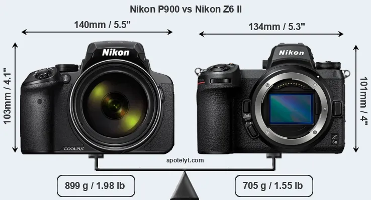Size Nikon P900 vs Nikon Z6 II