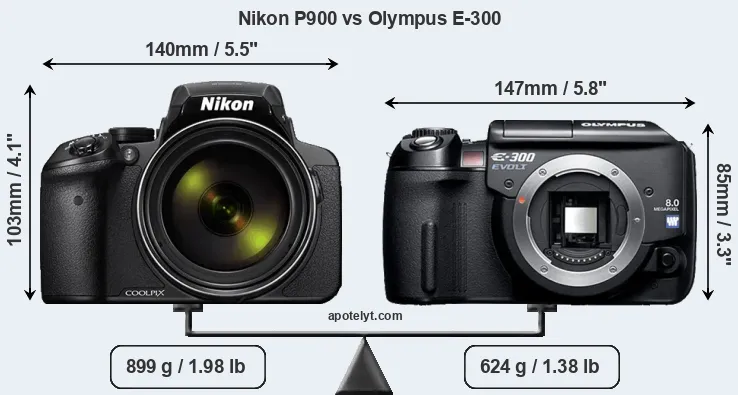 Size Nikon P900 vs Olympus E-300
