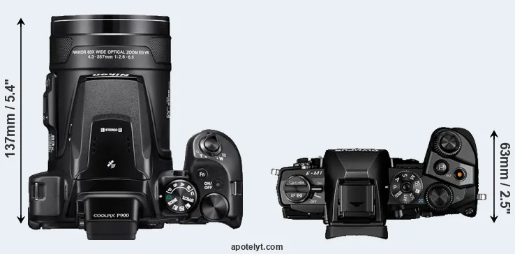 Compare P900 versus E-M1 top