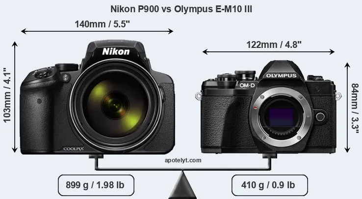 Size Nikon P900 vs Olympus E-M10 III