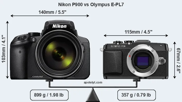 Size Nikon P900 vs Olympus E-PL7